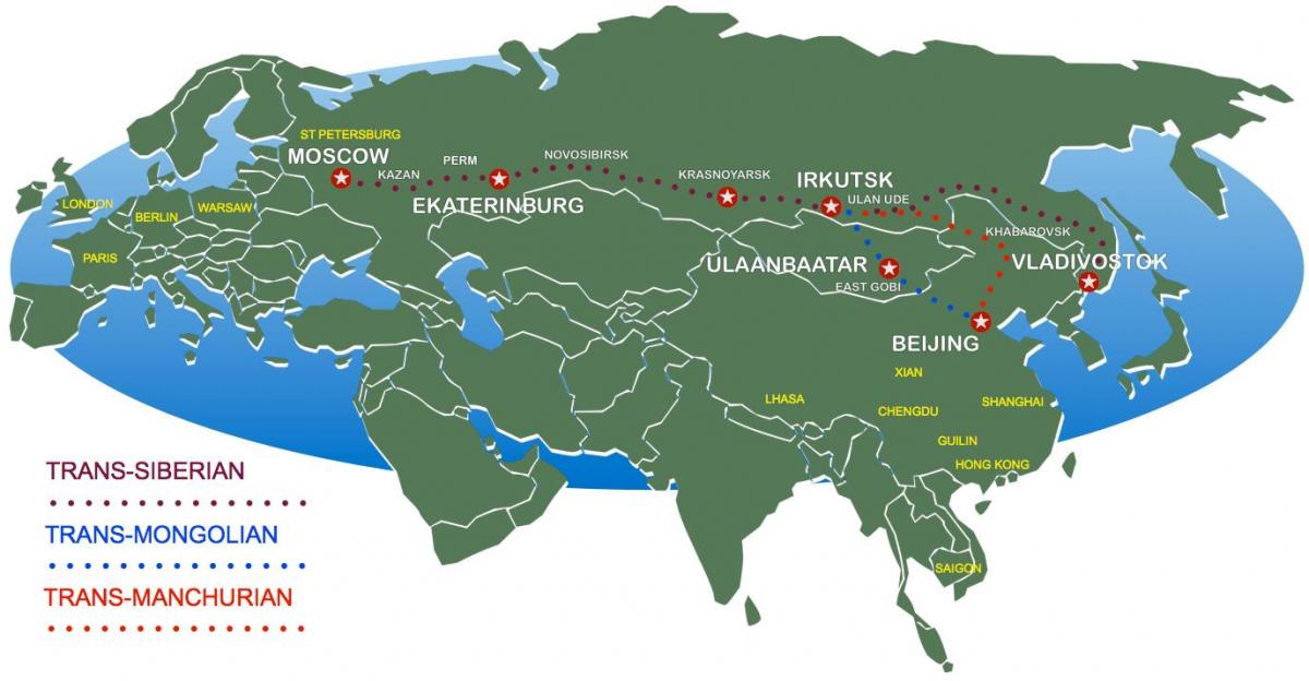 карта Масквы ва Уладзівасток цягнік маршрут