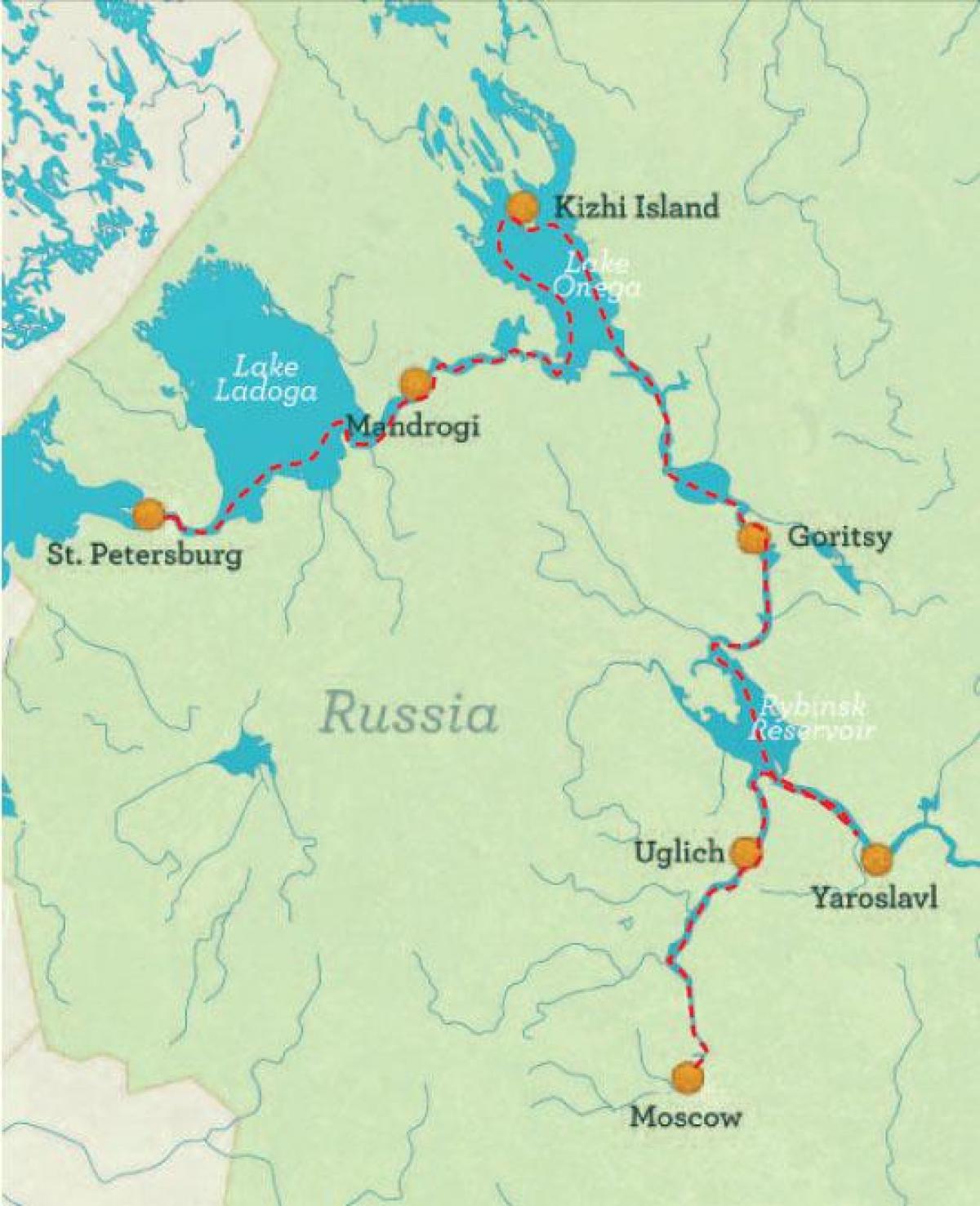 карта Санкт-Пецярбурга ў Маскву круіз