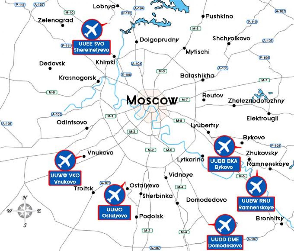карта маскоўскіх аэрапортаў