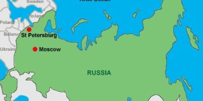 Масква і Санкт-Пецярбург на карце