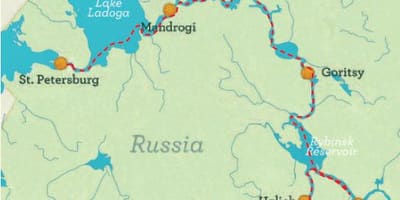 Карта Санкт-Пецярбурга ў Маскву круіз